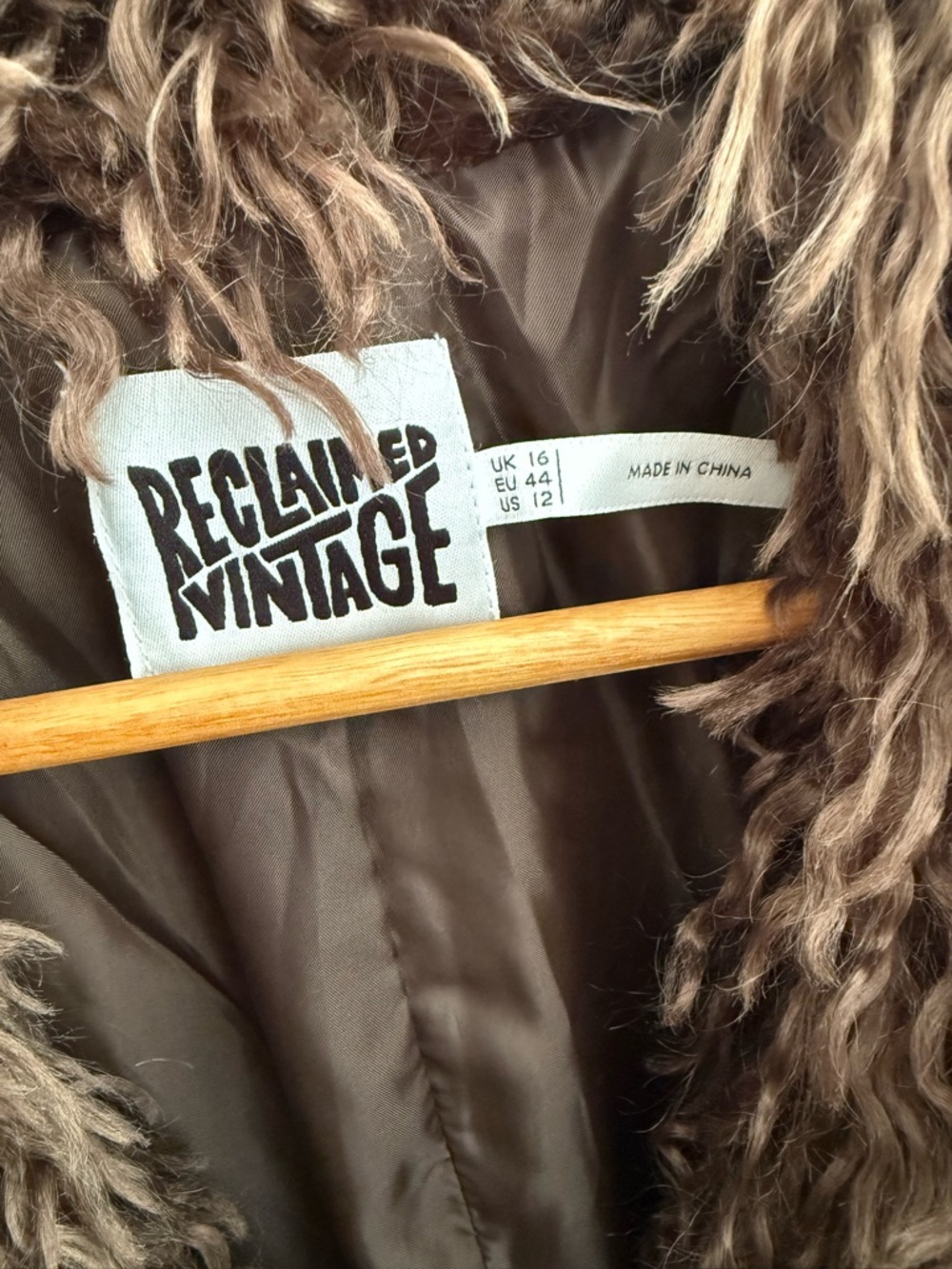 Reclaimed Vintage Brown Faux-Suede Trench Coat with Faux-Fur Trim - Picture 9 of 10